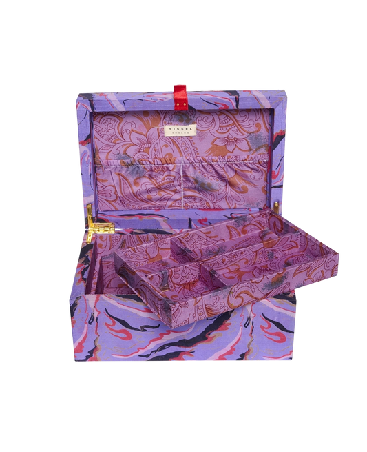 Jacita silke smykkeskrin lilla mønstret