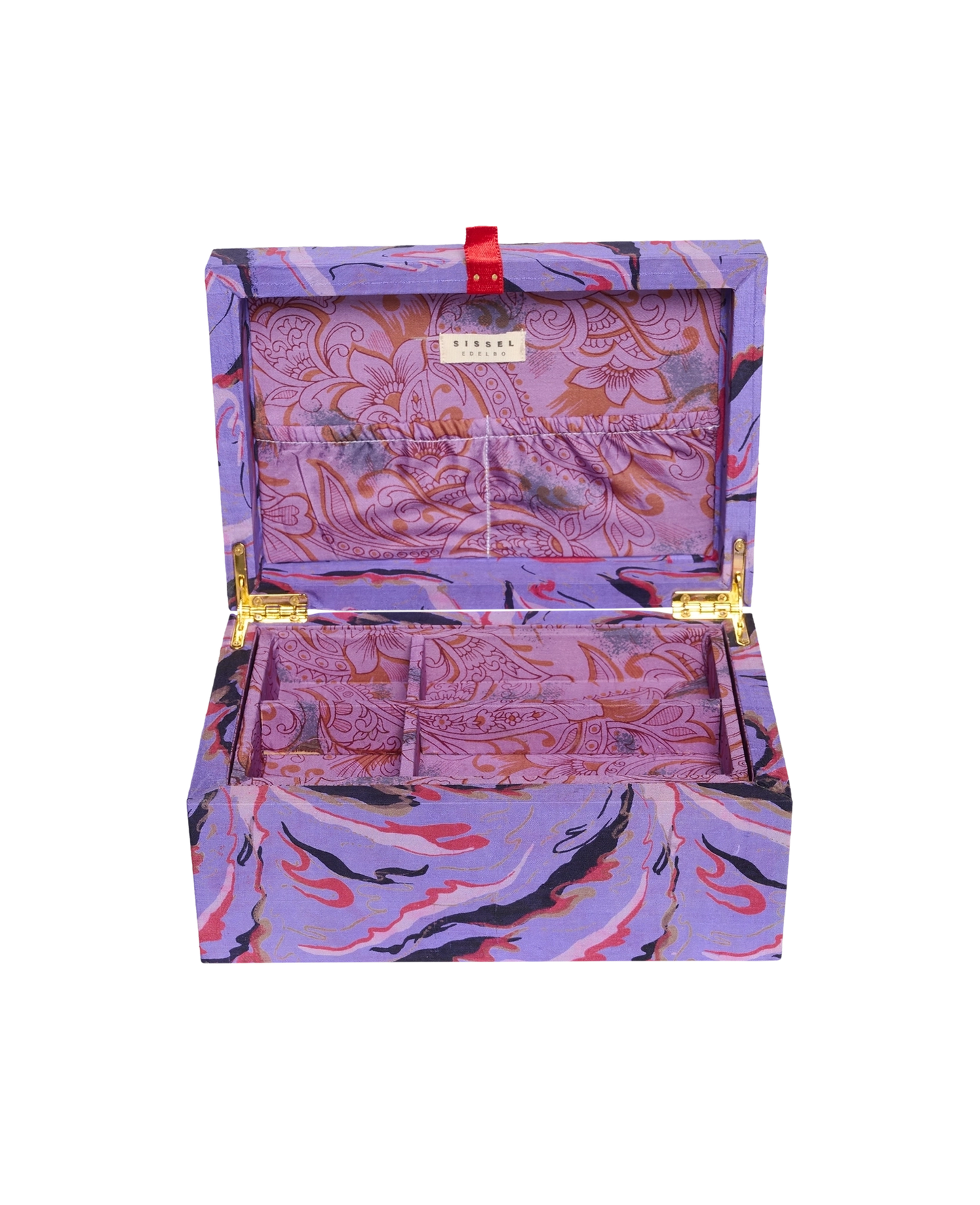 Jacita silke smykkeskrin lilla mønstret
