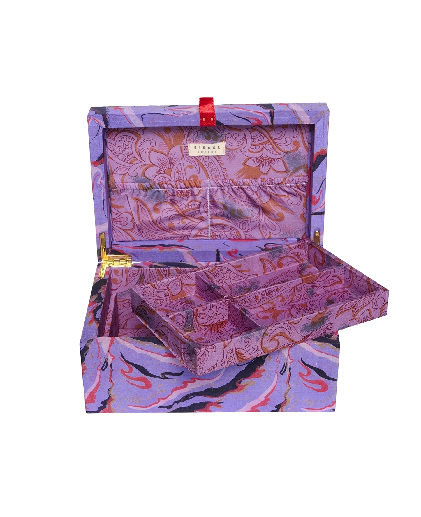 Jacita silke smykkeskrin lilla mønstret