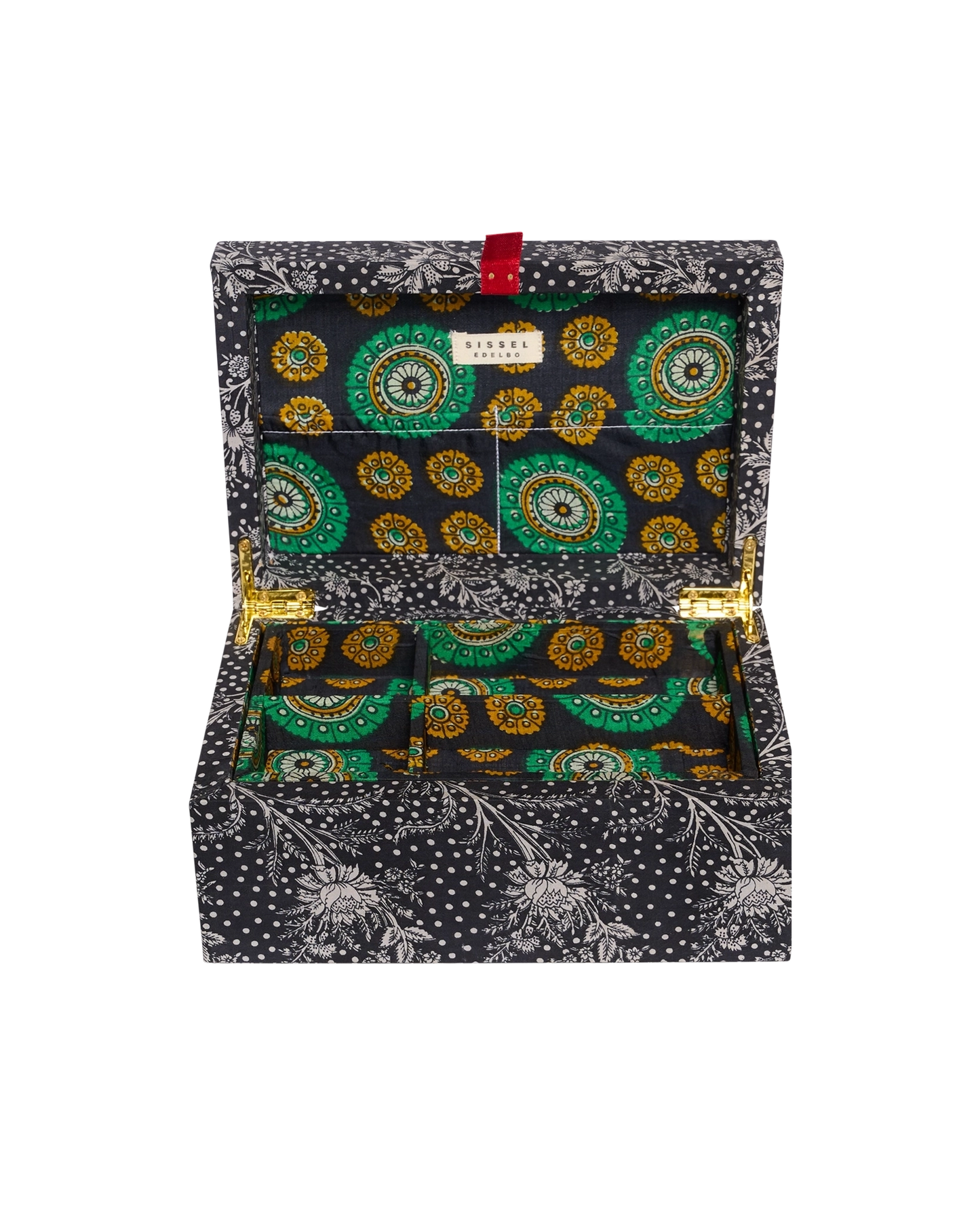 Jacita silke smykkeskrin sort blomster